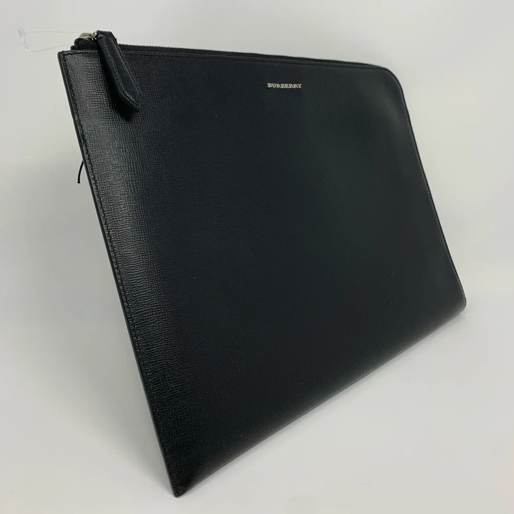 Burberry Embossed Leather Zip Around Leather Envelope Pouch for Men